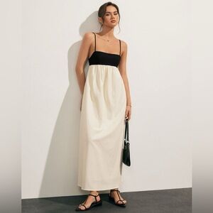 Open Back Contrast Pocket Long Dress